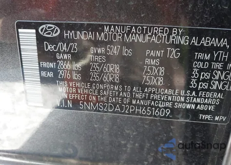 2023 Hyundai Santa Fe Sel from USA, damaged, VIN 5NMS2DAJ2PH651609